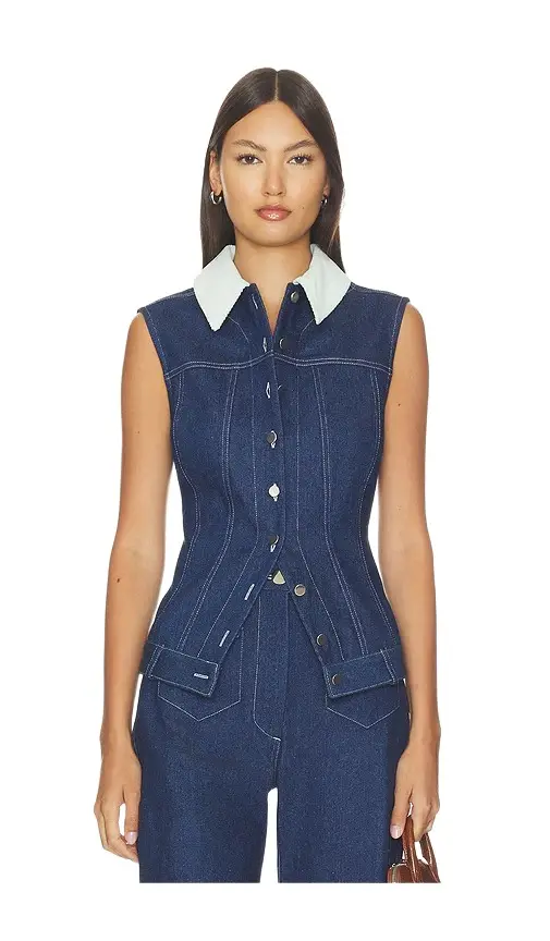 Matthew Bruch Collared Button Down Vest Top