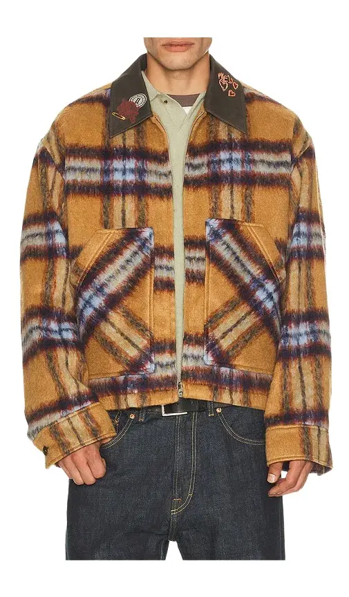 We11Done Camel Teddy Doodle Check Pattern Jacket