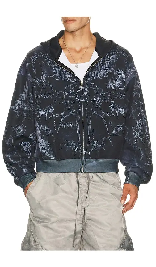 Tattoo Printed Zip Up Hoodie Tattoo Printed Zip Up Hoodie