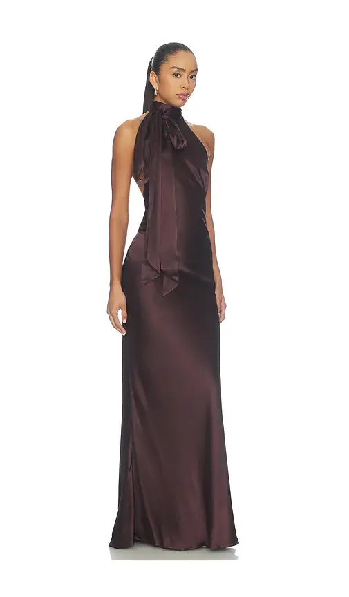 Courtney Zheng Silk Satin Tie Neck Gown | Thumbnail 2 Courtney Zheng Silk Satin Tie Neck Gown | Thumbnail 2