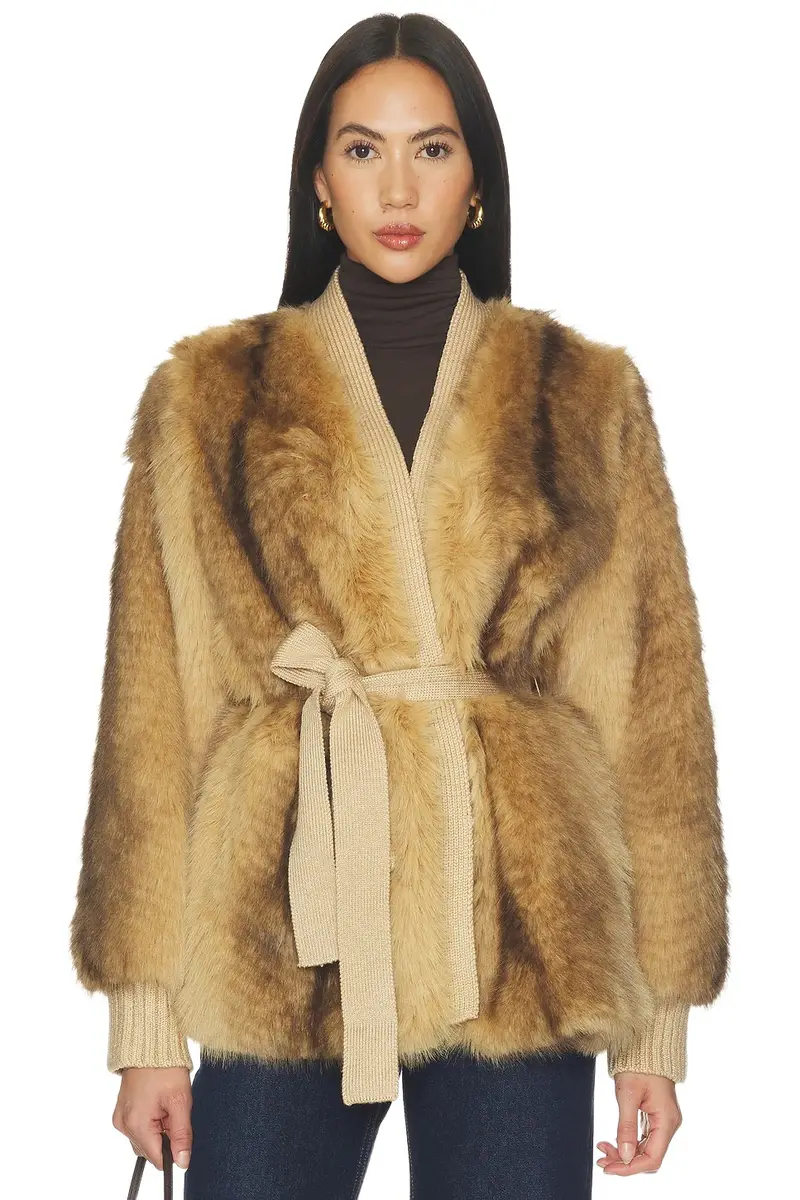 Heloise Faux Fur Belted Wrap Jacket Heloise Faux Fur Belted Wrap Jacket