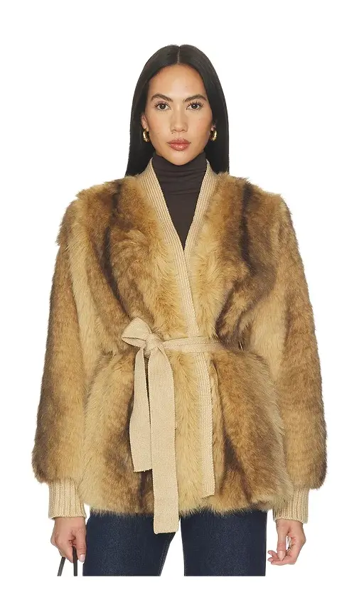 Generation Love Heloise Faux Fur Belted Wrap Jacket