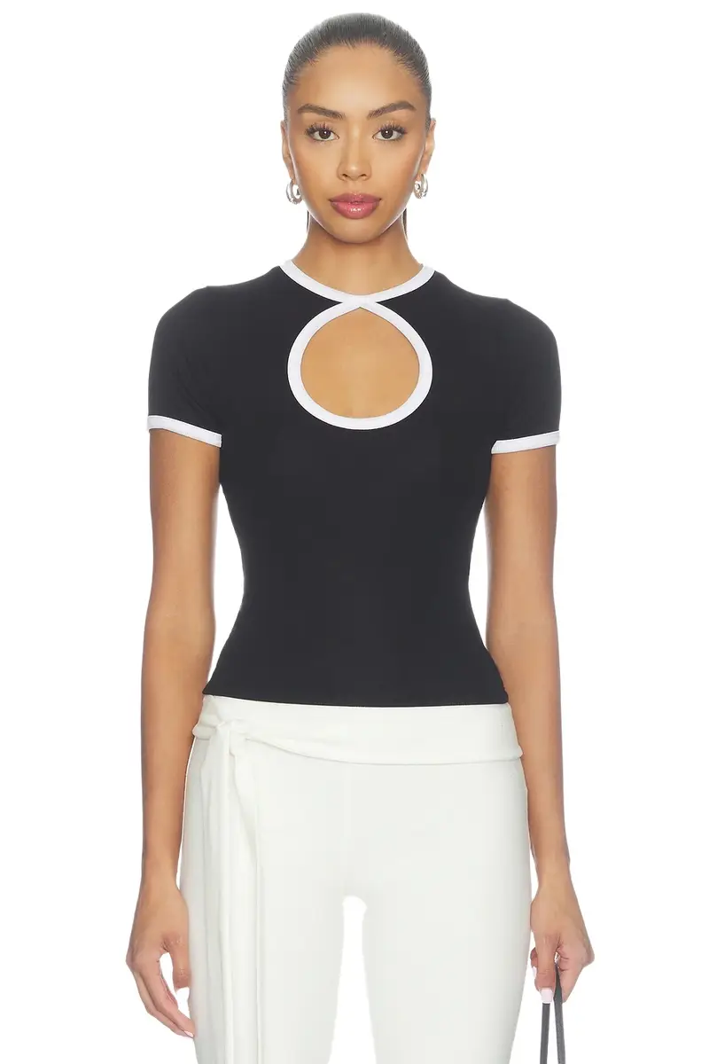 Michael Lauren Keoni Shortsleeve Colorblock Keyhole Tee