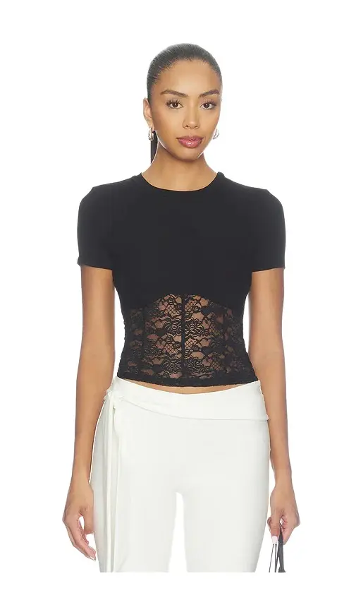 Michael Lauren Ember Rib Lace Shortsleeve Tee