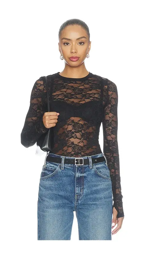 Michael Lauren Vero Longsleeve Fitted Lace Top