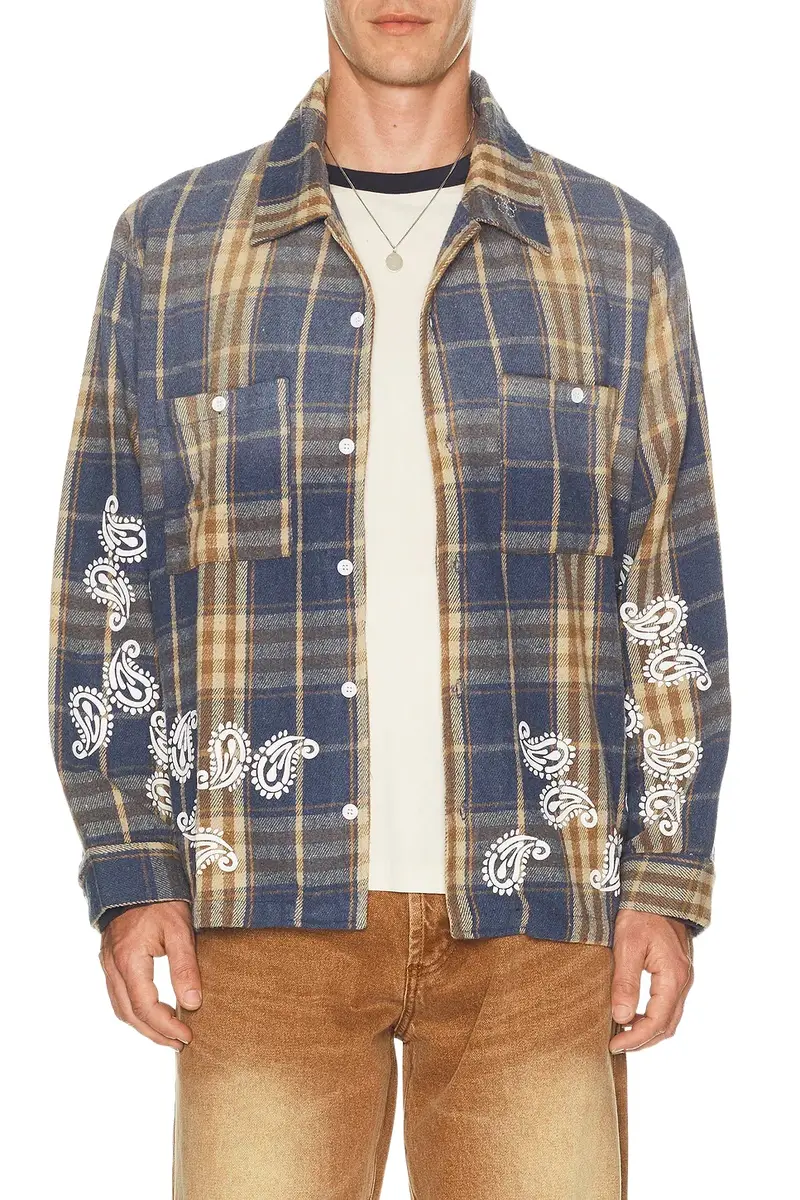 Blue Plaid Paisley Flannel Blue Plaid Paisley Flannel