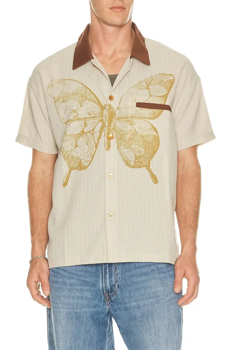 Butterfly Pinstripe Button Up Shirt Butterfly Pinstripe Button Up Shirt