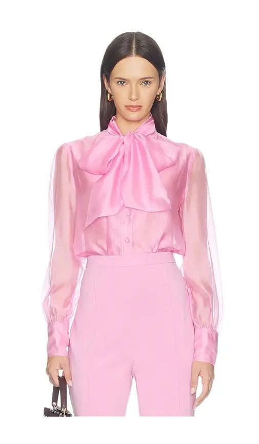 Nadine Merabi Pink Organza Blouse Bodysuit