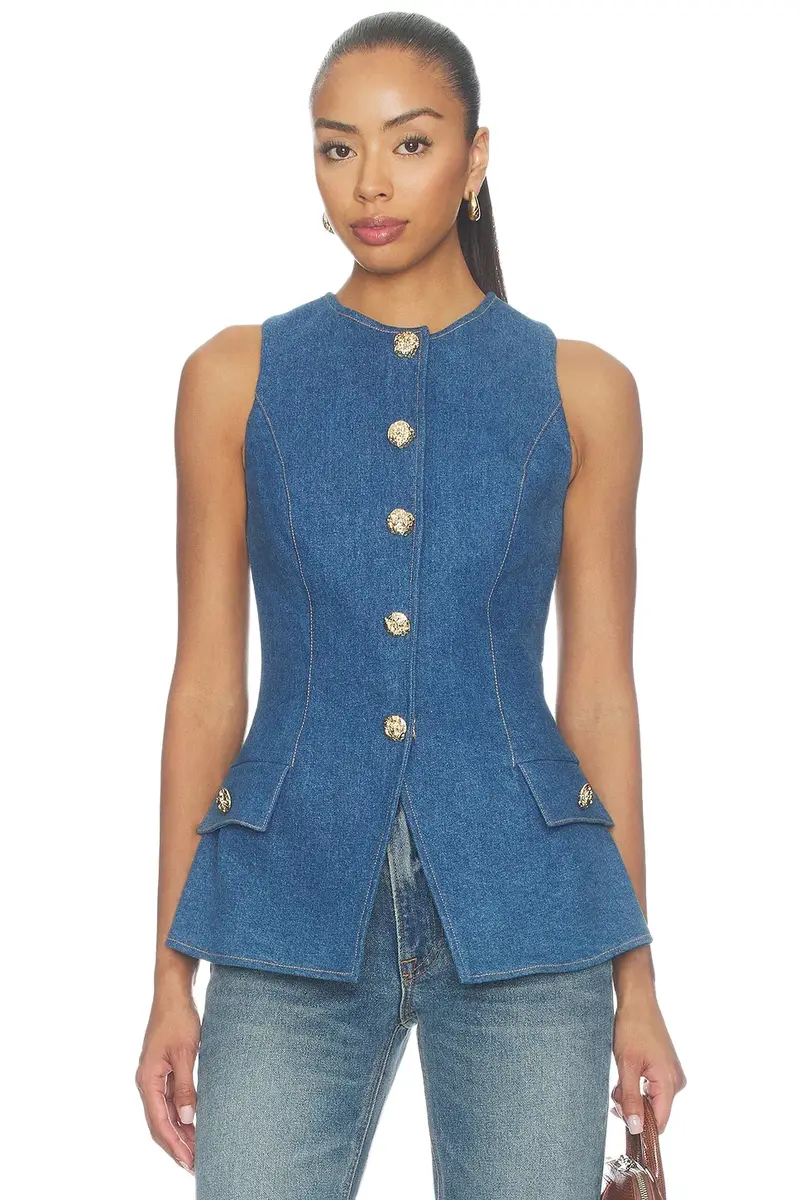 Nadine Merabi Vintage Wash Denim Waistcoat