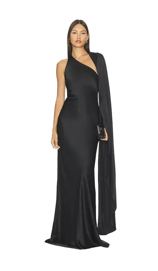 Drape Sleeve One Shoulder Gown