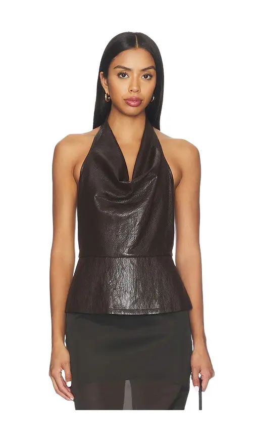LNA Jet Faux Leather Halter Top