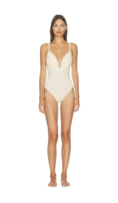 Suit Your Fancy Plunge Low Back Thong Bodysuit