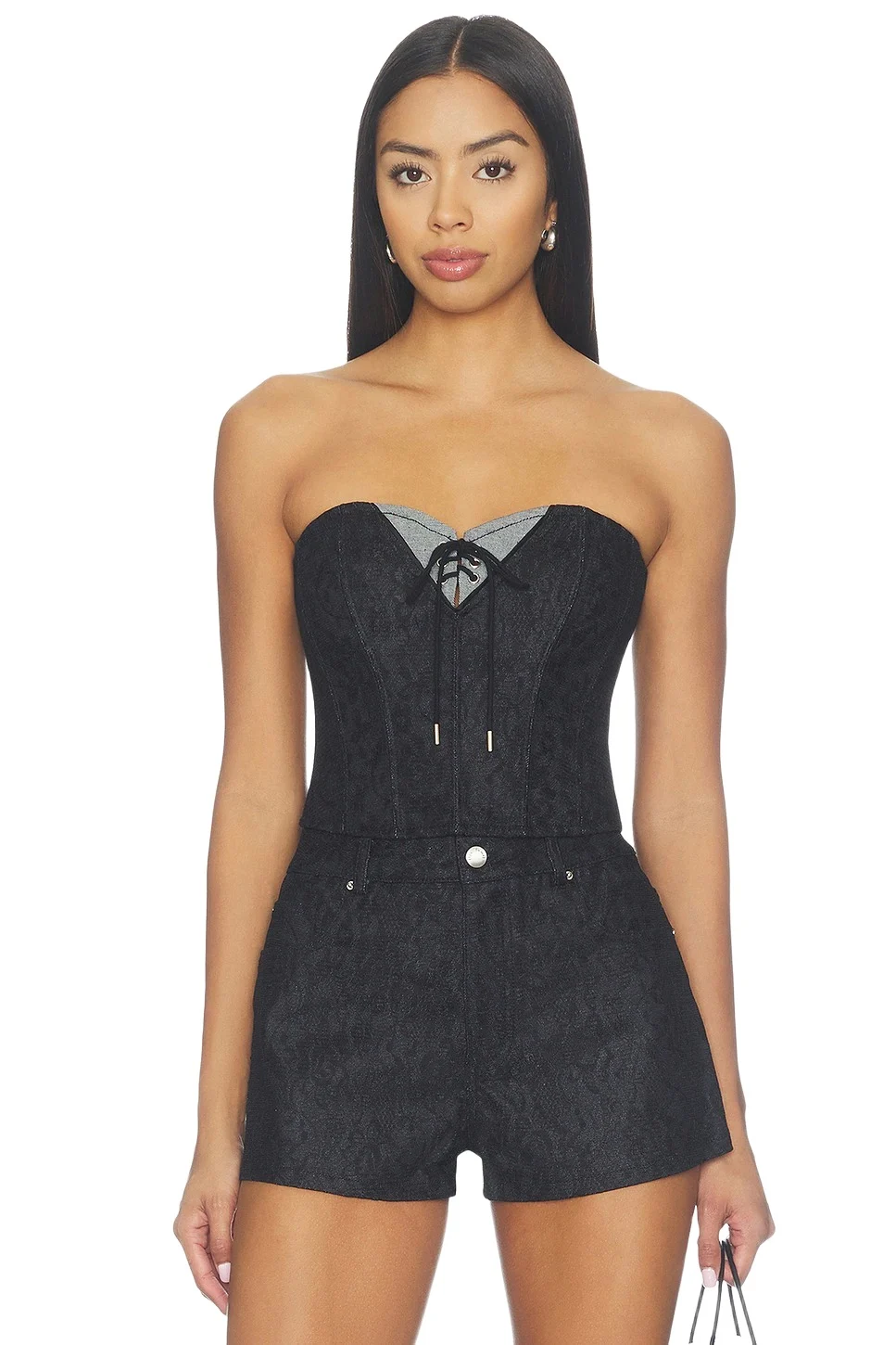 Fleur du Mal Lace Denim Bustier