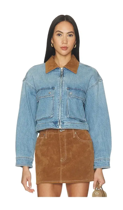 GOOD AMERICAN The Denim Swing Cropped Jacket