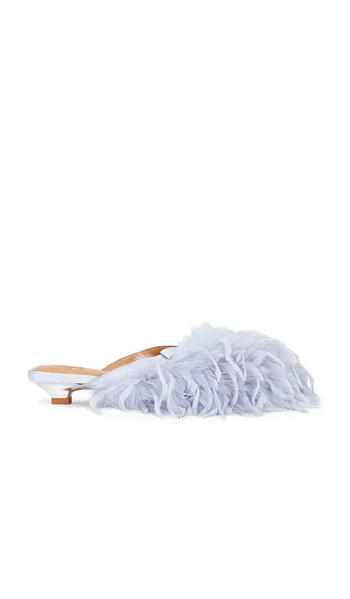 Ganni Sue Kitten Heel Mule Faux Feathers