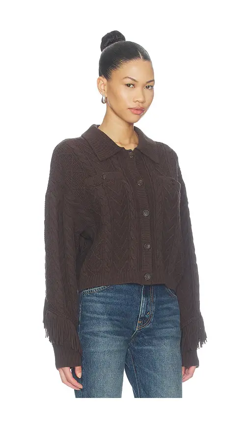 Central Park West Phoebe Cable Fringe Sweater Cardigan | Thumbnail 2