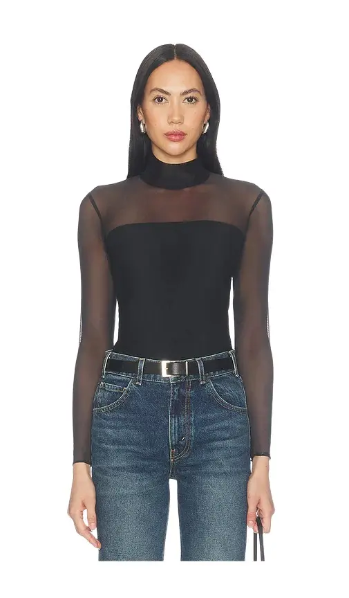 Chic Mesh Mockneck Covered Bodysuit Chic Mesh Mockneck Covered Bodysuit