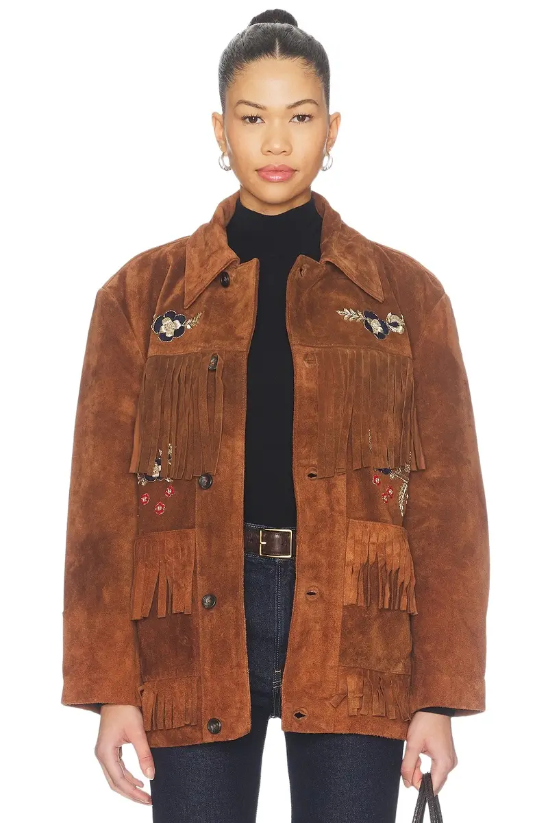 Found Hand Embroidered Suede Fringe Jacket