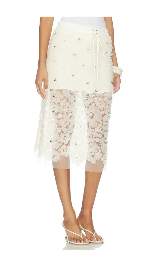 SIEDRÉS Siam Sheer Floral Applique Midi Skirt | Thumbnail 2