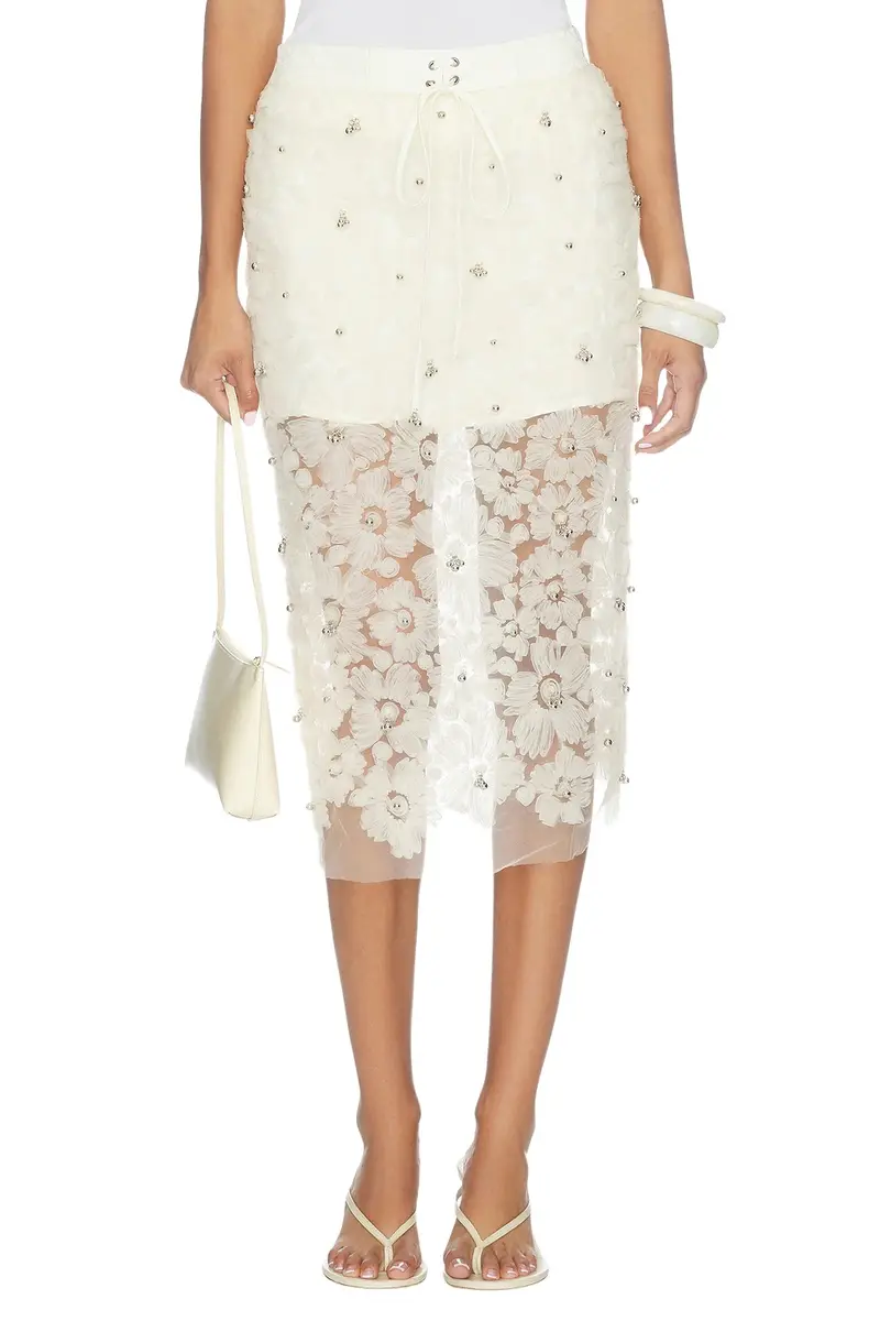 SIEDRÉS Siam Sheer Floral Applique Midi Skirt