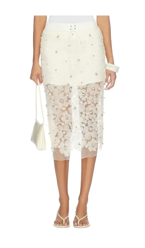 Siam Sheer Floral Applique Midi Skirt Siam Sheer Floral Applique Midi Skirt