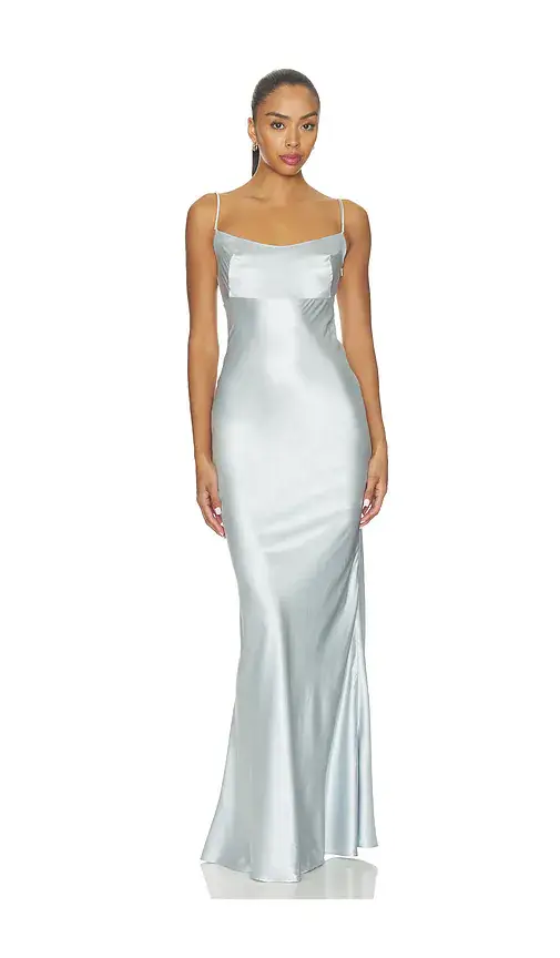 Bronx and Banco Silky Maxi Dress and Chiffon Cape with Feather Trim | Thumbnail 2