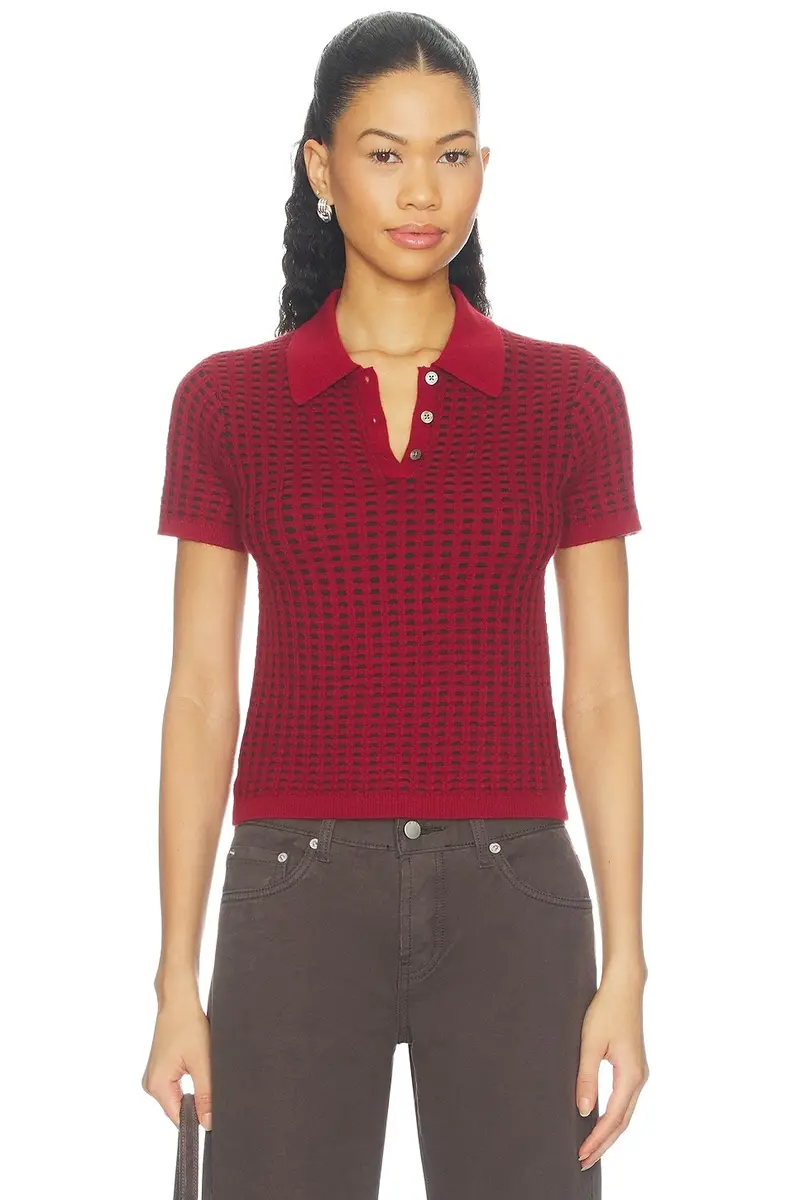 Guest In Residence Shrunken Waffle Polo Top