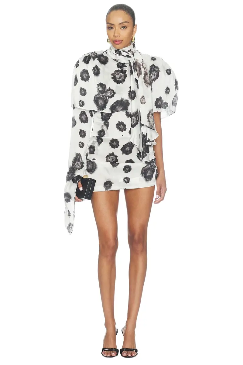 Draped Mini Dress With Cape