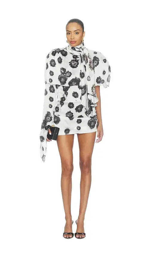 Draped Mini Dress With Cape