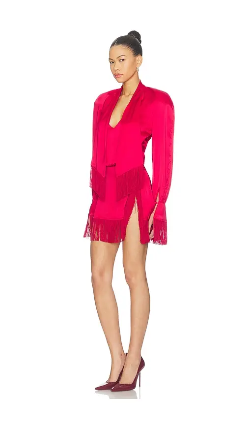 Rowen Rose Satin Fringe Mini Dress | Thumbnail 2