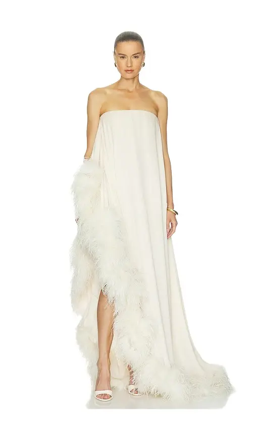 Strapless Chiffon Gown With Feather Trim Strapless Chiffon Gown With Feather Trim