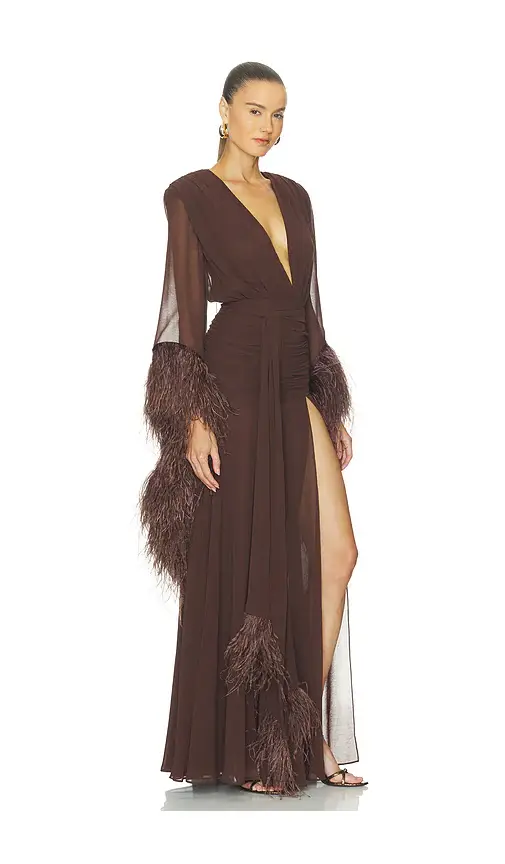 Bronx and Banco Long Sleeve Deep-v Feather Gown | Thumbnail 2 Bronx and Banco Long Sleeve Deep-v Feather Gown | Thumbnail 2