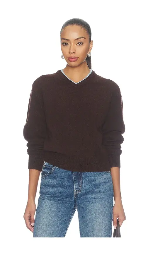 Double Neck Trim V-neck Sweater Double Neck Trim V-neck Sweater