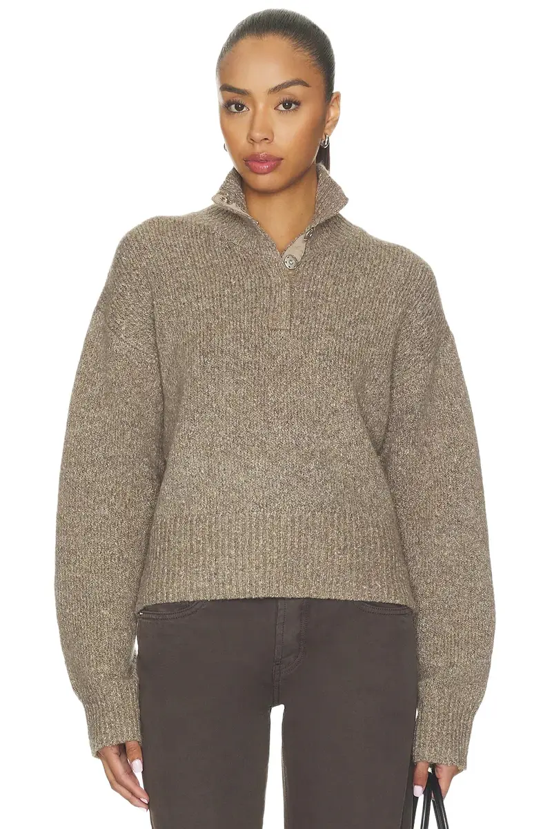 525 America Boxy Snap Front Henley Sweater