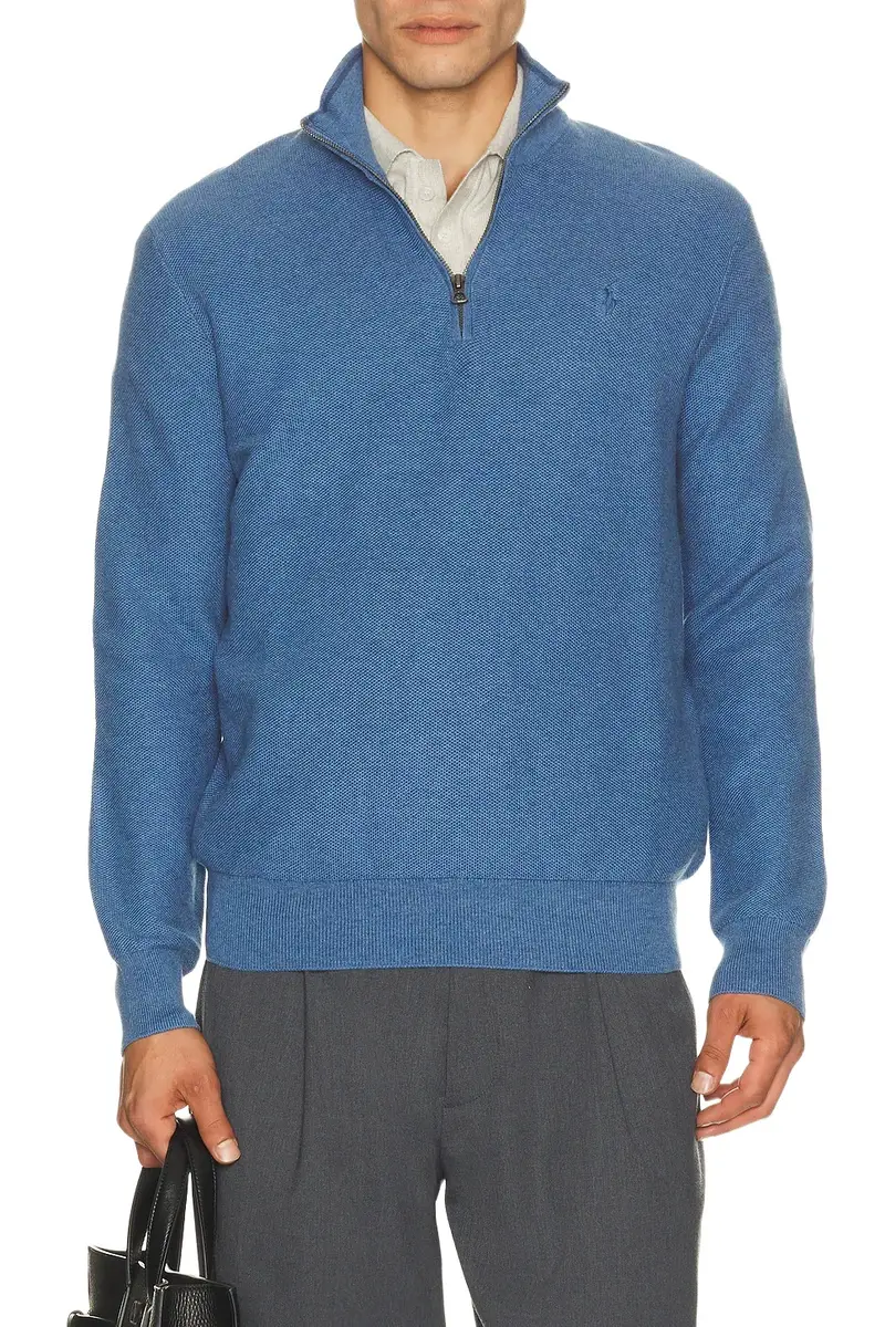 Long Sleeve Cotton 1/2 Zip Pullover Sweater