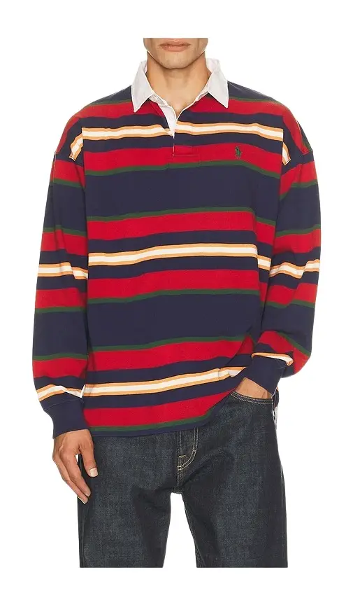 Long Sleeve Yarn Dyed Cotton Rugby Polo Sweater Long Sleeve Yarn Dyed Cotton Rugby Polo Sweater