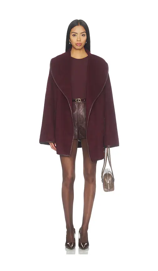 SEROYA Dulcetta Wool Coat With Leather Piping | Thumbnail 2 SEROYA Dulcetta Wool Coat With Leather Piping | Thumbnail 2