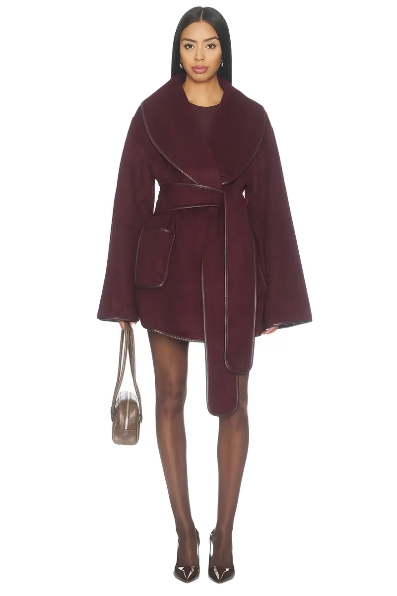 SEROYA Dulcetta Wool Coat With Leather Piping