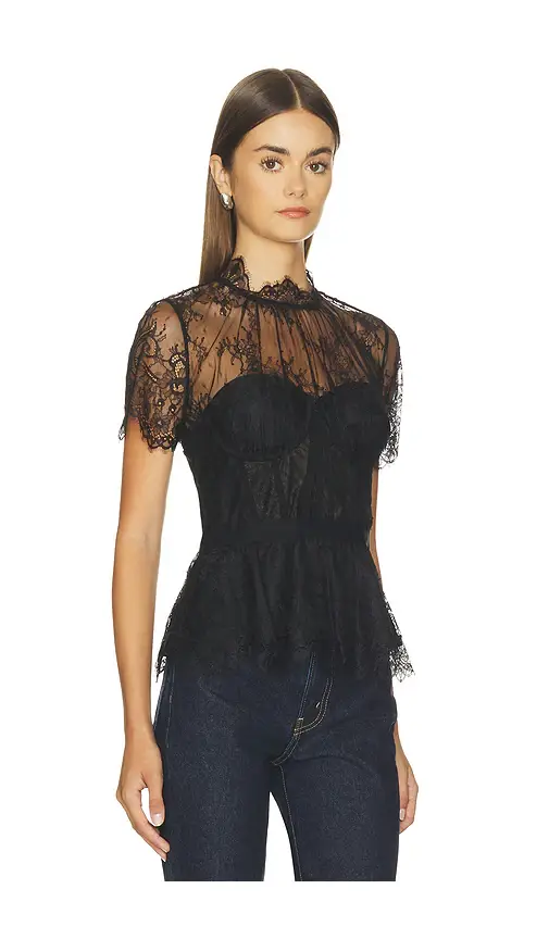 Simkhai Kehlani Lingerie Lace Short Sleeve Bustier Top | Thumbnail 2 Simkhai Kehlani Lingerie Lace Short Sleeve Bustier Top | Thumbnail 2