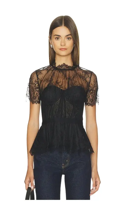 Kehlani Lingerie Lace Short Sleeve Bustier Top Kehlani Lingerie Lace Short Sleeve Bustier Top