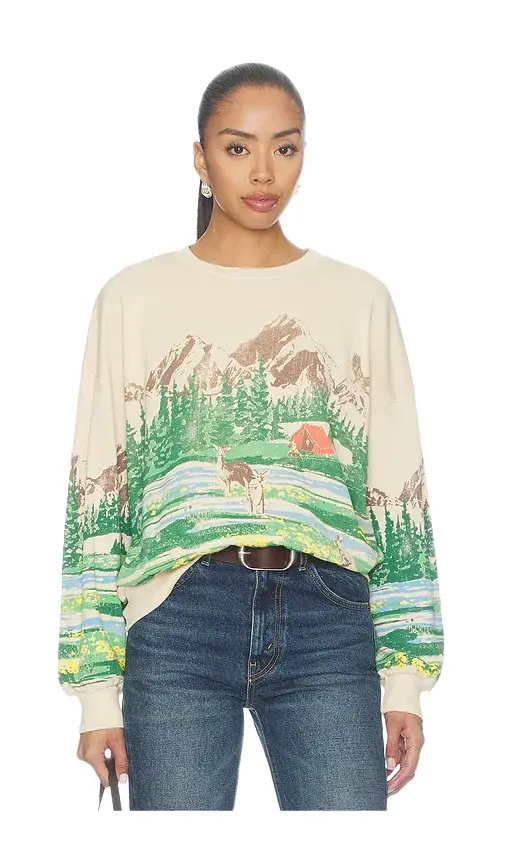 DAYDREAMER Campsite Scene Oversized Crew Sweatshirt