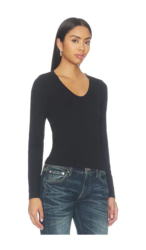 perfectwhitetee Shaya Long Sleeve V Neck Tee | Thumbnail 2