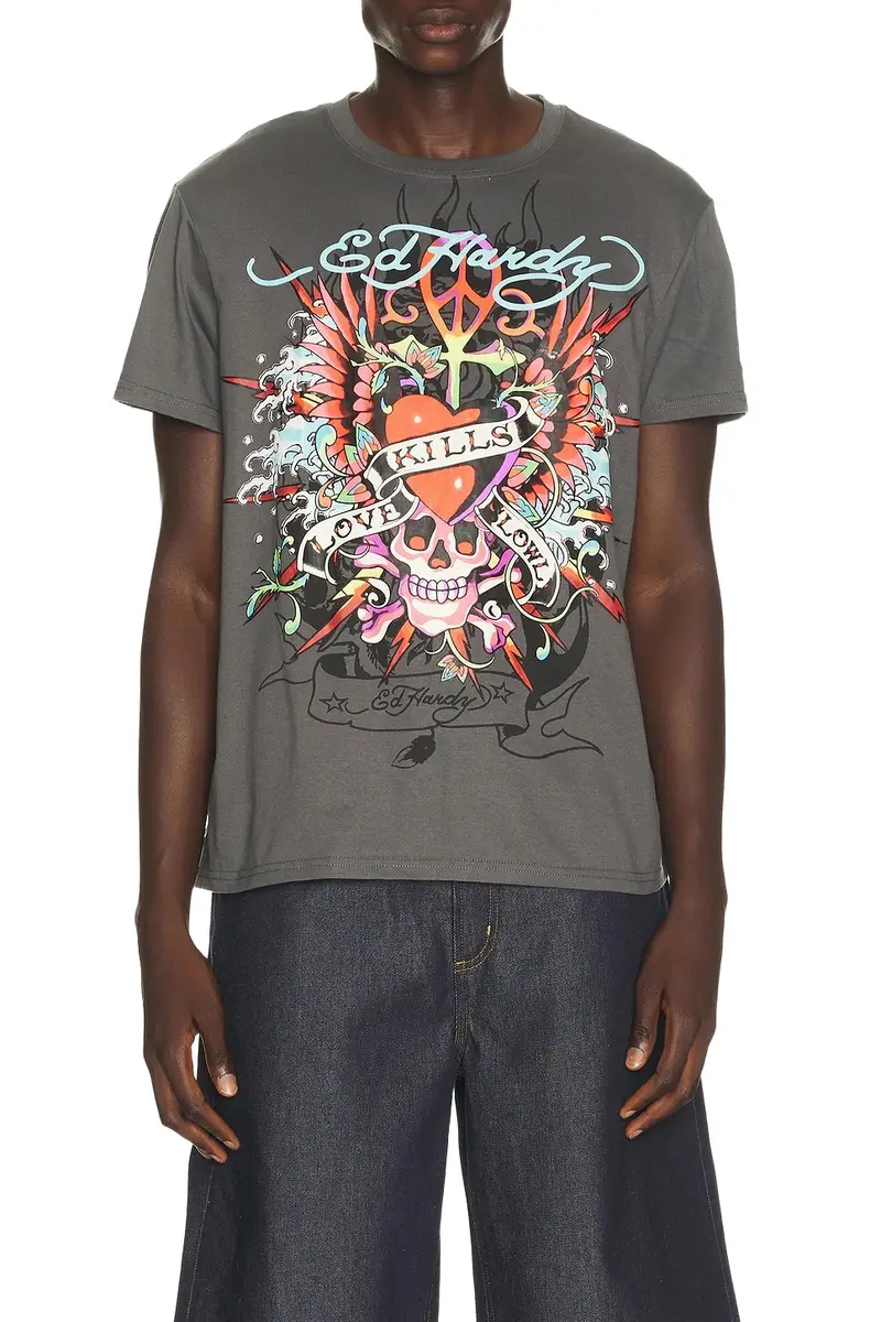Ed Hardy Love Kills Slowly Winged Skull Throwback Tee