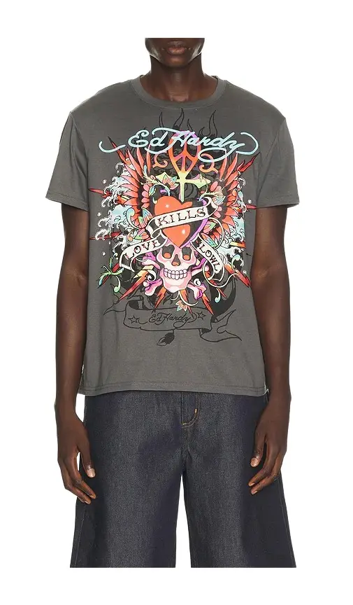Ed Hardy Love Kills Slowly Winged Skull Throwback Tee