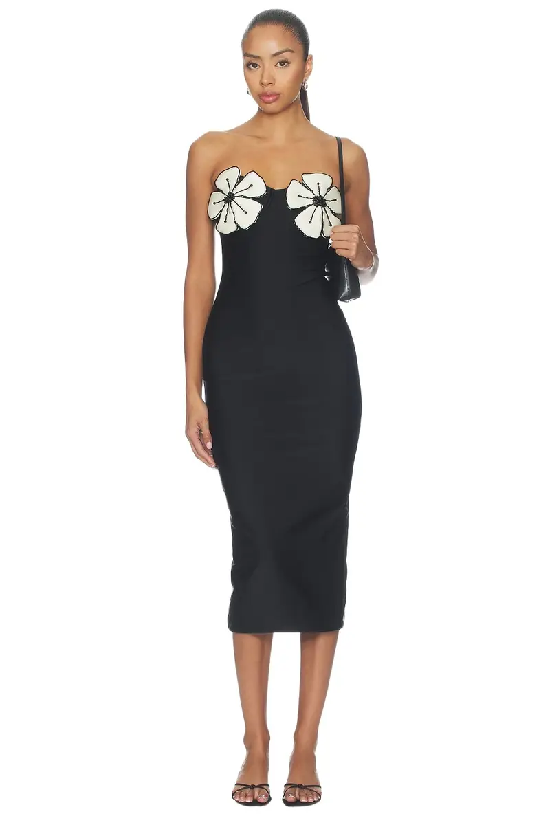 Midnight Bloom Lycra Midi Dress Midnight Bloom Lycra Midi Dress