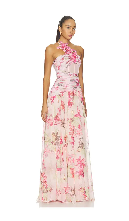 PatBo Orchid Bloom Chiffon Corset Long Dress | Thumbnail 2