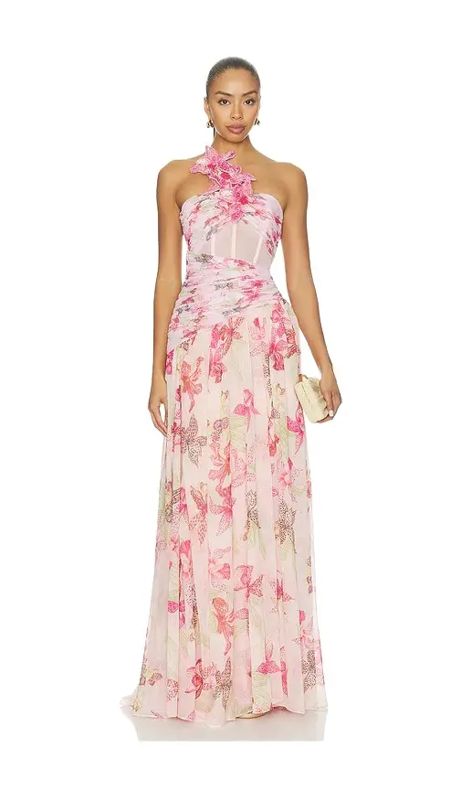 Orchid Bloom Chiffon Corset Long Dress