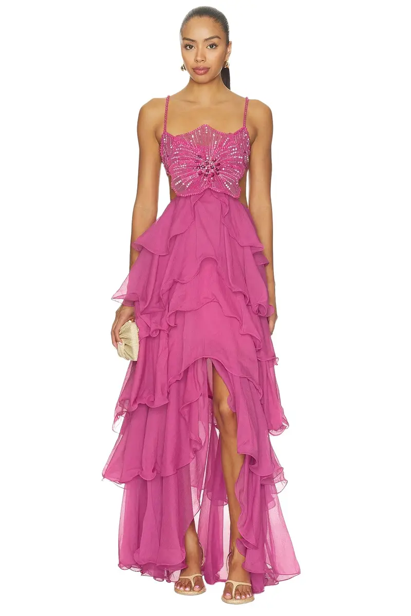 Chiffon Carmen Lotus Maxi Dress Chiffon Carmen Lotus Maxi Dress