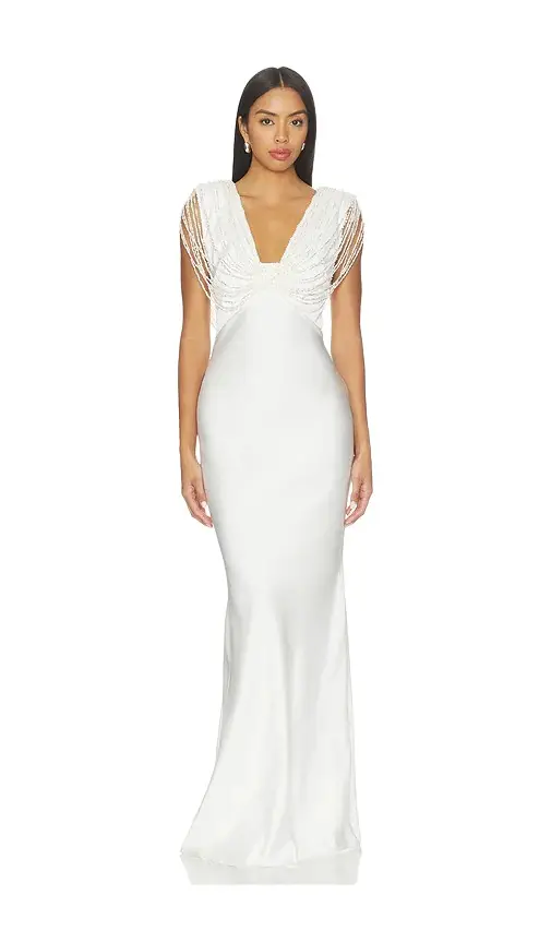 Liza Satin Embroidery Long Dress