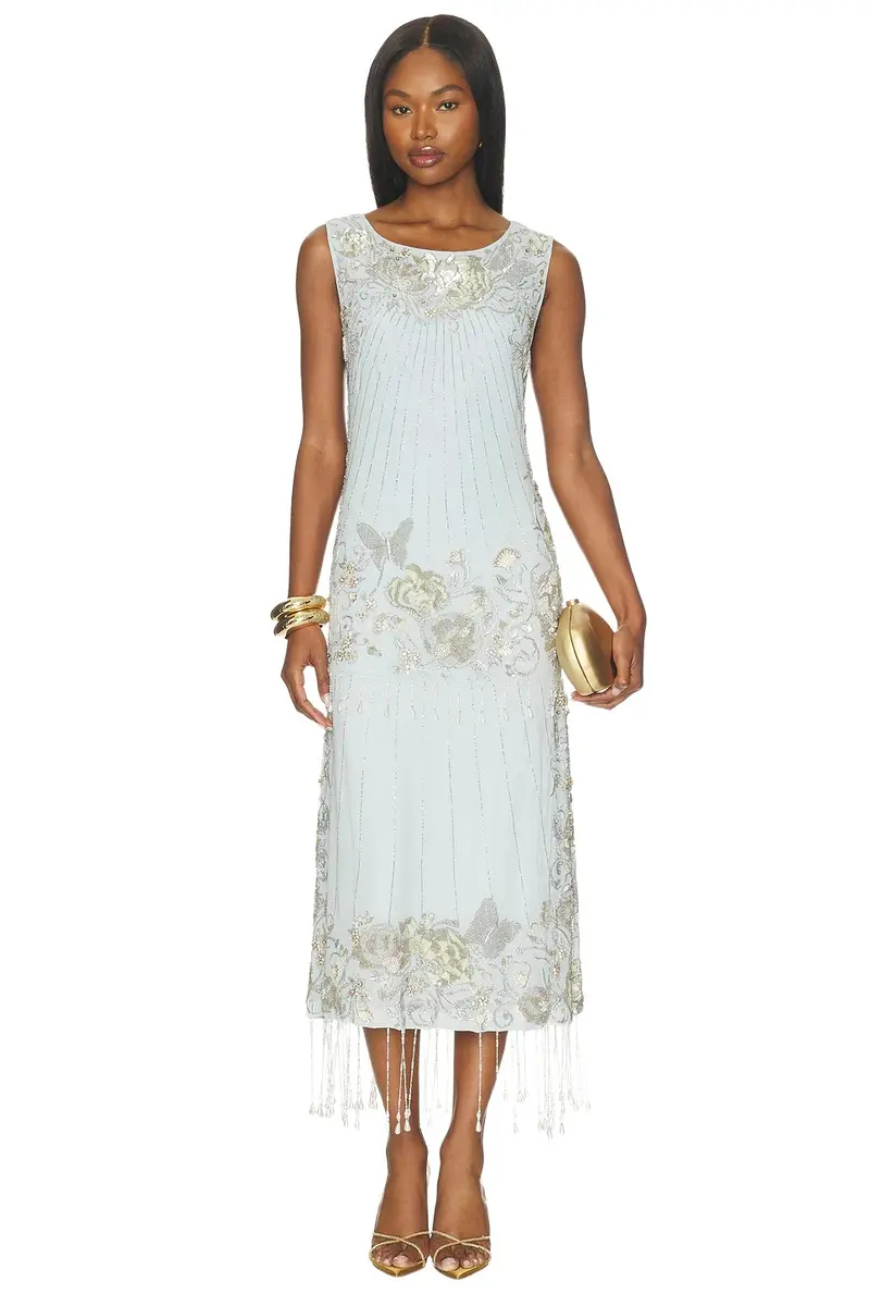 Aquamarine Frosted Bloom Midi Dress